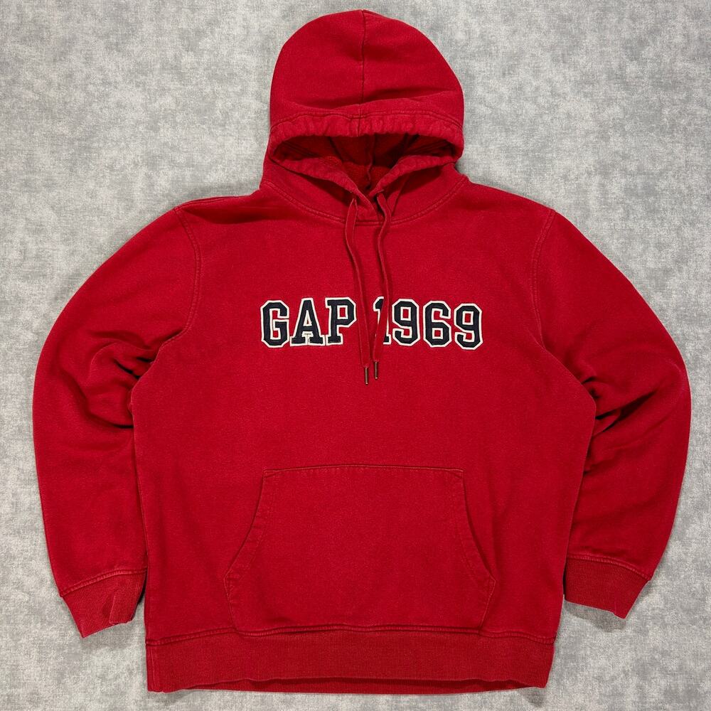 Gap 1969 Applique burgundy Pullover Hoodie Fleece Mens Large